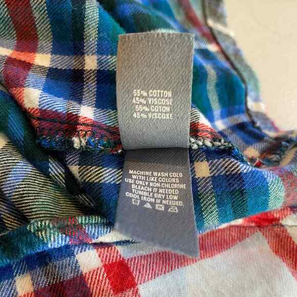 Aerie Button Front Shirt Womens Small White Blue Red Plaid Flannel Soft - Picture 7 of 7